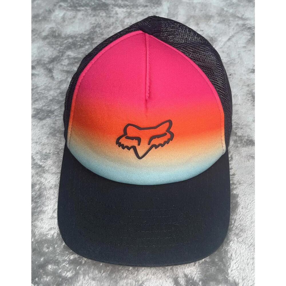 Fox Gradient Pink-Orange-Blue Trucker Hat with Black Brim